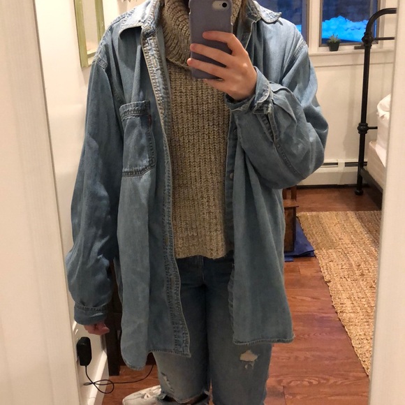 oversized denim button down